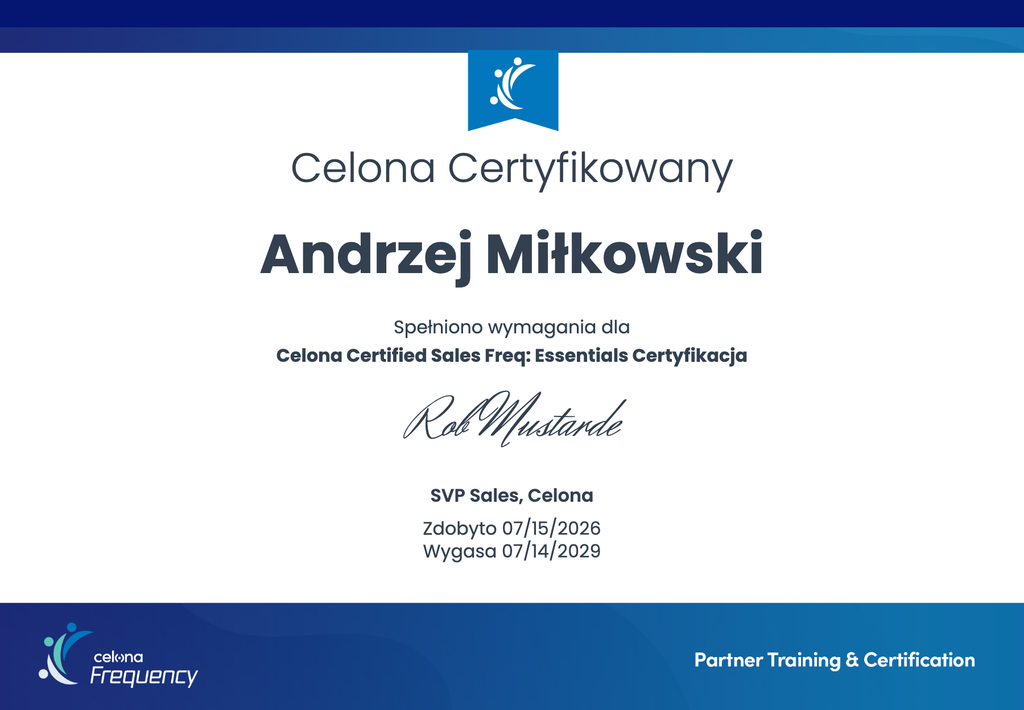 Certyfikat szkolenia Celona - Twoja Prywatna Sieć - Andrzej Miłkowski